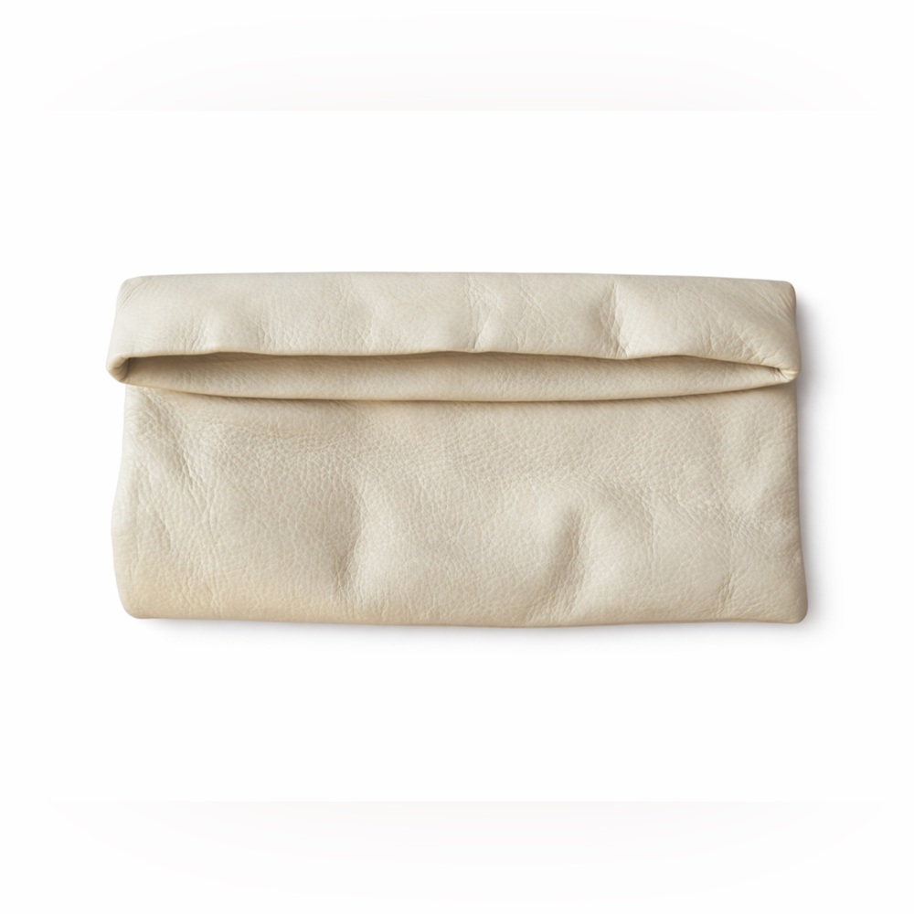 India Hicks Cream Leather Fold-Over Clutch